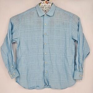 Tommy Bahama Shirt Mens Extra Large Light Blue Linen Button Long Sleeve Casual